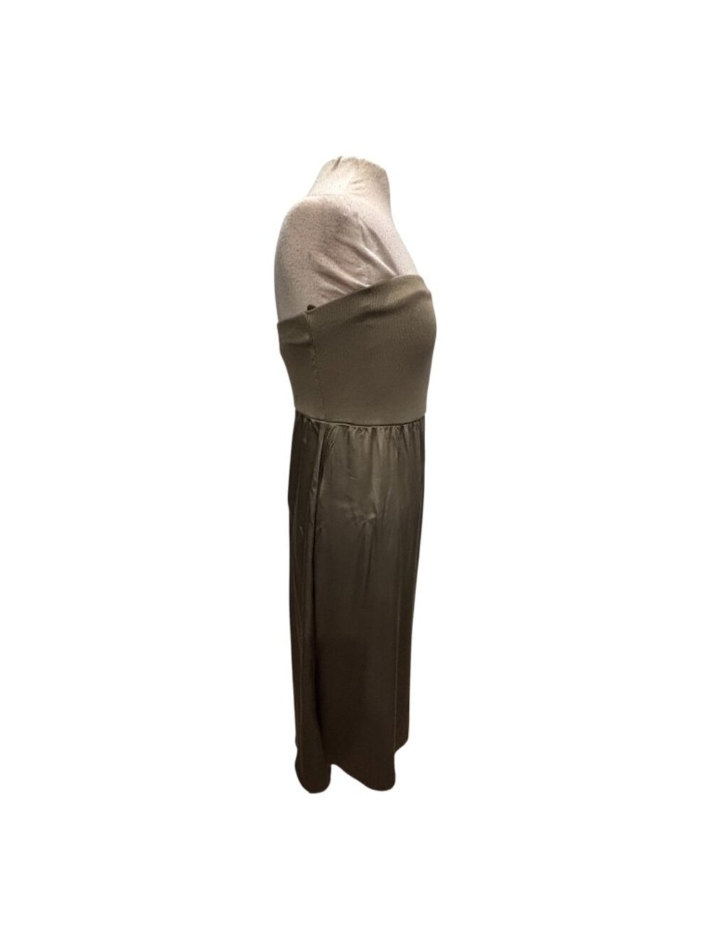 Michael Stars Strapless Tube Dress Small Olive Green Metallic Midi USA Stretch - Picture 5 of 10
